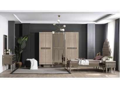 Bedroom Complete's Bed 2x Bedside tables Chest of drawers with Mirror 5pcs