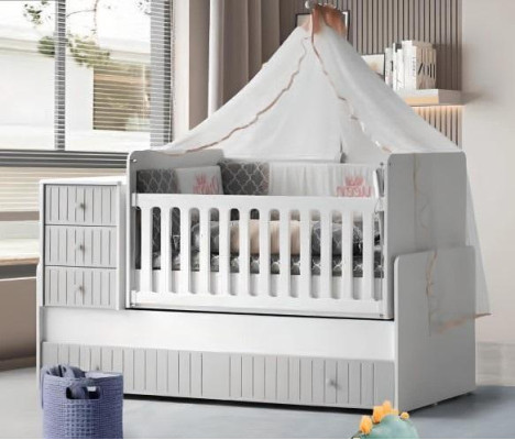 Stylish, cozy children's bed for a restful sleep. Luxurious gray удаление