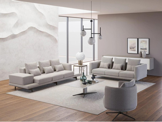 Upholstered furniture Complete 2x Sofa Three-seater Couch Living room Armchair Upholstery Fabric