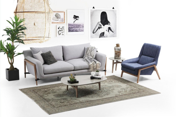 Sofa set 2 Seater Armchair Two-seater Fabric Sofas Modern Design Gray