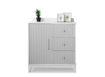 Modern children's room chest of drawers in gray with lots of storage space. Luxurious novelty
