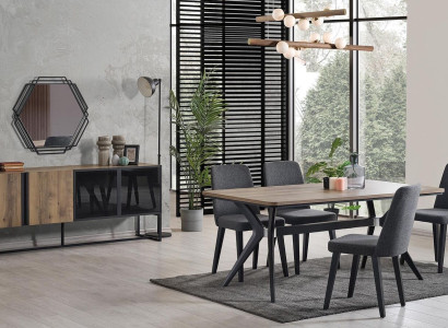 Luxury Dining set Dining room Dining table Set 9pcs Dining room Brown Wood Table