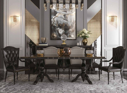Luxury Dining room Set Suite 7pcs Black Wood Furniture Chest of drawers 6x Chair Table