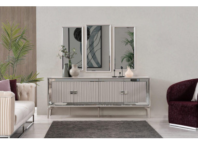 Sideboard Sideboard with Mirror Group Chest of drawers Wood Silver Dining room