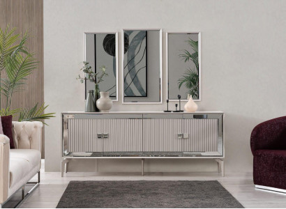 Sideboard Sideboard with Mirror Group Chest of drawers Wood Silver Dining room