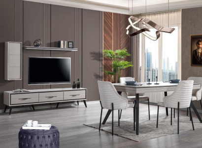 Modern White Dining room Suite Lowboard 6x Chairs Dining table Shelf 10pcs