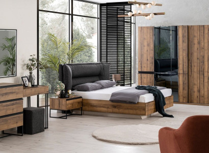 Luxury Bedroom Suite Double bed Bed Wood Set 7-piece Brown Modern