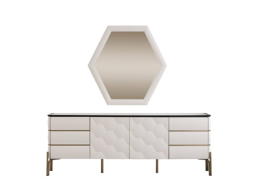 Modern Dining room Suite Designer White Sideboard Large Mirror 2pcs