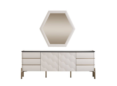 Modern Dining room Suite Designer White Sideboard Large Mirror 2pcs