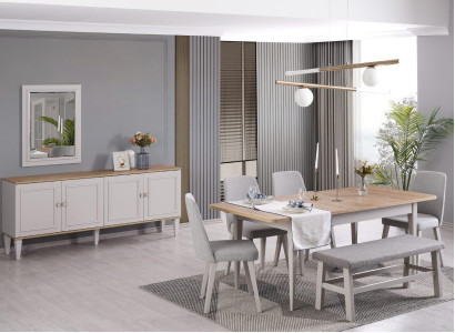 Dining set Dining room furniture Set 8 pieces Dining room Dining table Chairs Wood Gray