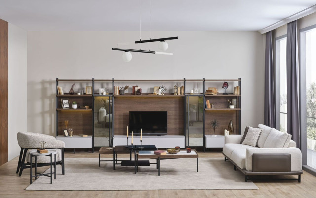 Beige couch set 3+1 seater luxury 3x coffee tables 5-piece living room set