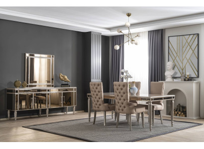 Luxury Dining room Set Dining table 4x Chairs Wood Textile Dining set Suite