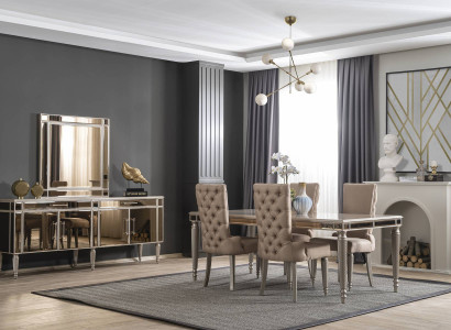 Luxury Dining room Set Dining table 4x Chairs Wood Textile Dining set Suite