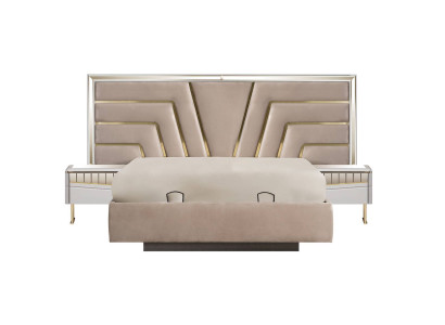 Beige Bedroom Bed Designer 2x Bedside tables Stivoller Set 3pcs