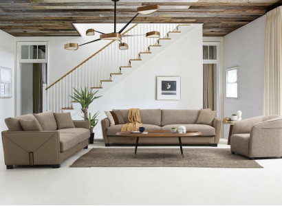 Sofa set 441 Seater Armchair Four Seater Modern Fabric Beige Set 3pcs