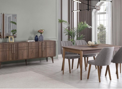 Dining set Suite Dining room Dining table Set 9 pieces Dining room Brown Wood