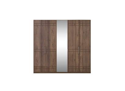 Wardrobe Wardrobe Bedroom Cabinet Brown Wood Mirror 5 Doors