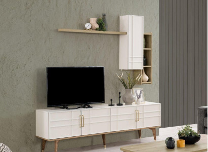 Suite TV Stand Wardrobe TV-cabinet Lowboard Living room Shelves White Wood