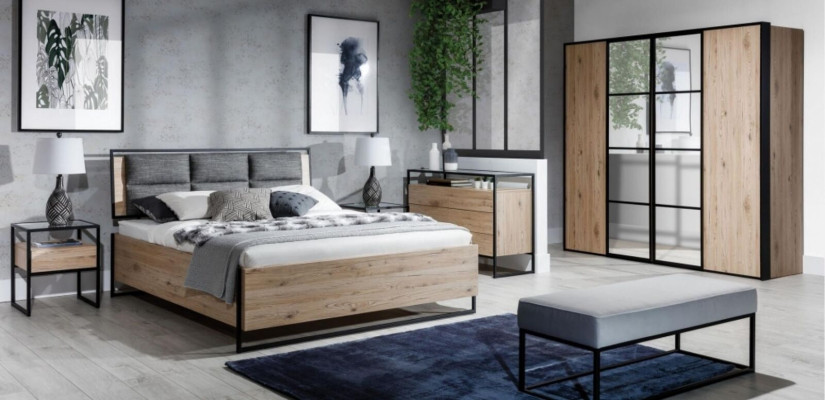 Bedroom Set Beige Bed 2x Bedside tables Chest of drawers Wardrobe new 5tlg.