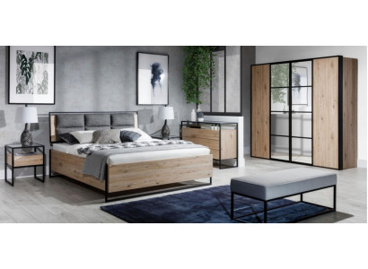 Bedroom Set Beige Bed 2x Bedside tables Chest of drawers Wardrobe new 5tlg.