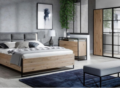 Bedroom Set Beige Bed 2x Bedside tables Chest of drawers Wardrobe new 5tlg.