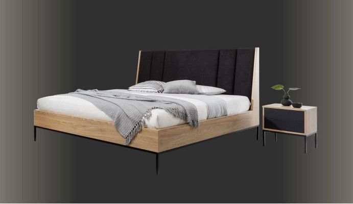Bedroom Set Beige Bed Elegant 2x Bedside tables Luxury Modern new 3-piece.