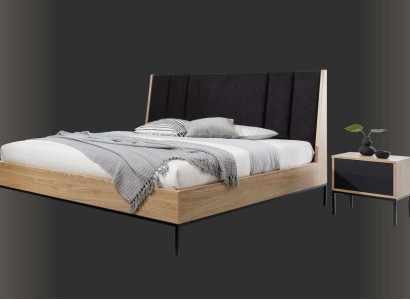 Bedroom Set Beige Bed Elegant 2x Bedside tables Luxury Modern new 3-piece.