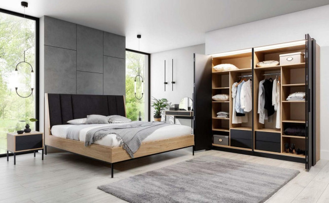Bedroom Set Beige Bed Elegant 2x Bedside tables Luxury Modern new 3-piece.