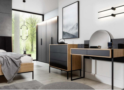 Dressing table with Mirror Black Console table Table Wood Mirror Bedroom