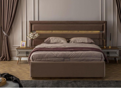Brown sleeping set exclusive s Double bed 2x Wood night consoles 3 pieces