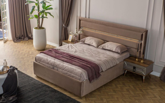 Brown sleeping set exclusive s Double bed 2x Wood night consoles 3 pieces