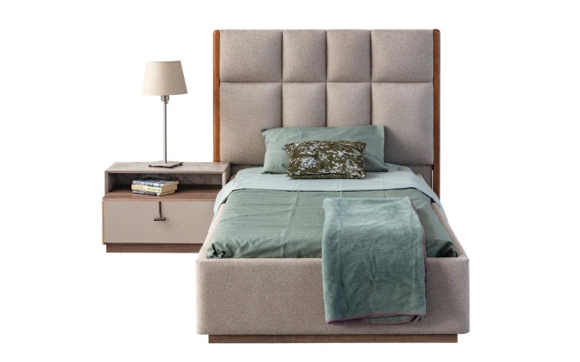 Beige children's room set designer single bed Wood Bedside table 2-piece set