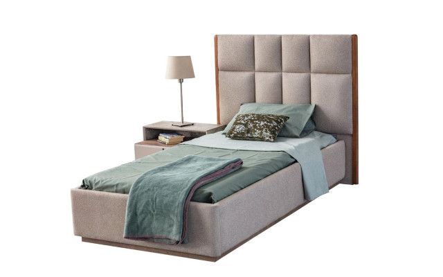 Beige children's room set designer single bed Wood Bedside table 2-piece set