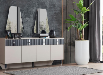 Complete e Suite Designer Beige Sideboard Sideobard 2x Mirror 3-piece set
