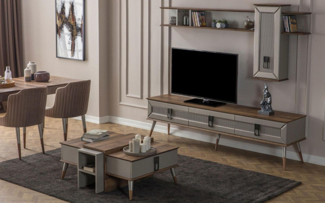Modern Brown Living room Furniture Robust Sideboard Designer Shelf 2pcs
