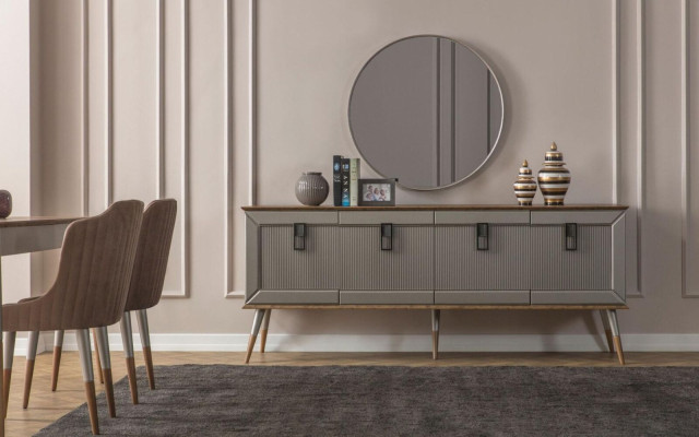 Robust sideboard designer sideboard luxurious round mirror wardrobe 2 pieces