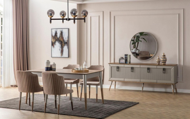 Robust sideboard designer sideboard luxurious round mirror wardrobe 2 pieces
