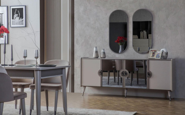Gray Furniture Suite Designer 4-door sideboard exclusive Mirror 3-piece