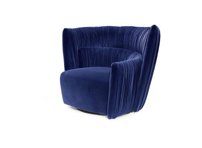 Armchair Single Seater Italian Style Upholstery Wood Textile Prianera Luxury Blue