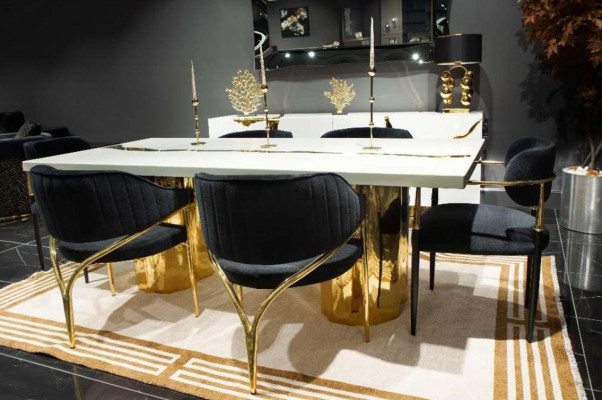 Dining room furniture Dining set Dining corner Luxury Dining table Chairs White 9pcs Wood