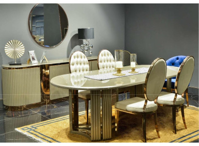 Luxury Dining room Dining set Dining corner Dining table Chairs Beige Set 9pcs Wood