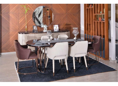 Complete e Dining room Dining set Dining area Table Chairs Brown Set 7pcs Wood