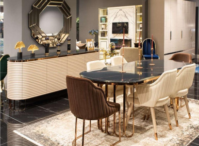 Dining set dinette Dining table Chairs Beige Set 9pcs Luxury Wood Dining room
