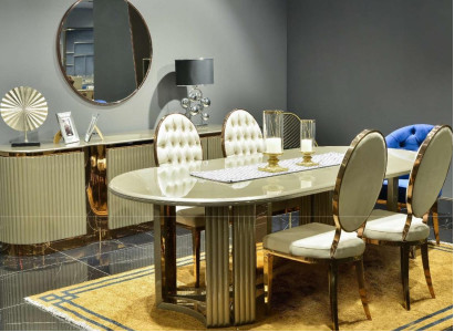 Dining corner Luxury Dining room Dining set Dining table Beige Set 7pcs Wood Chairs