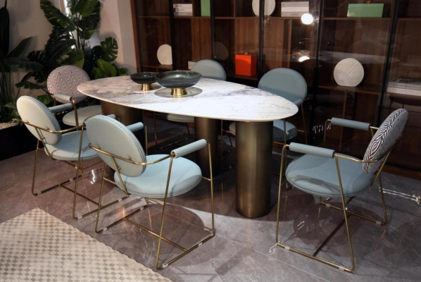 Dining room Designer Oval Dining table White Luxury stainless steel Tables Table