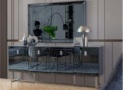 Gray Dining room Furniture Glass Mirror Designer stainless steel Sideboard Luxury Set