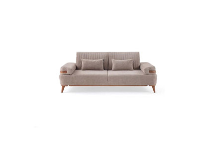 Designer Beige 3-Seater Sofa Living room Wooden Frame Luxurious Couch