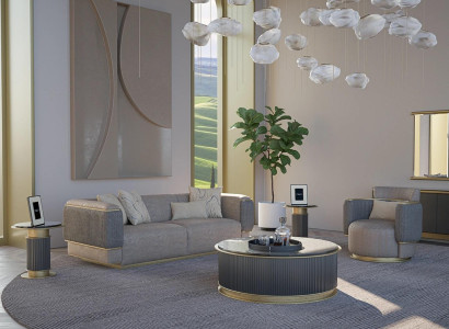 Living room Complete 2-piece three-seater sofa Upholstered furniture Armchair Modern Design