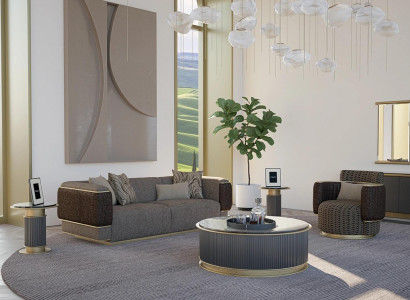 Upholstery Textile Sofa Set 2-piece Living room Three-seater Sofa Couch Modern Armchair