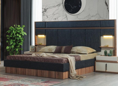 Modern Bedroom Suite Double bed Wood Bedside tables Textile bed